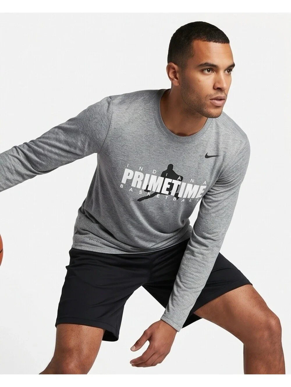 Nike Dri-FIT Men’s L Gray Long Sleeve Indiana Primetime Basketball Shirt